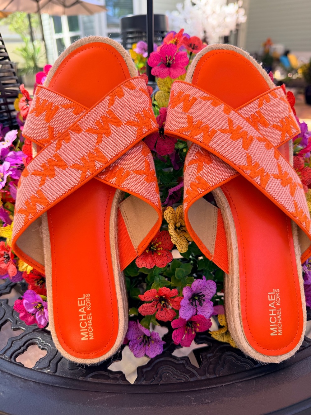Michael Kors Orange Crossband Slide Sandals